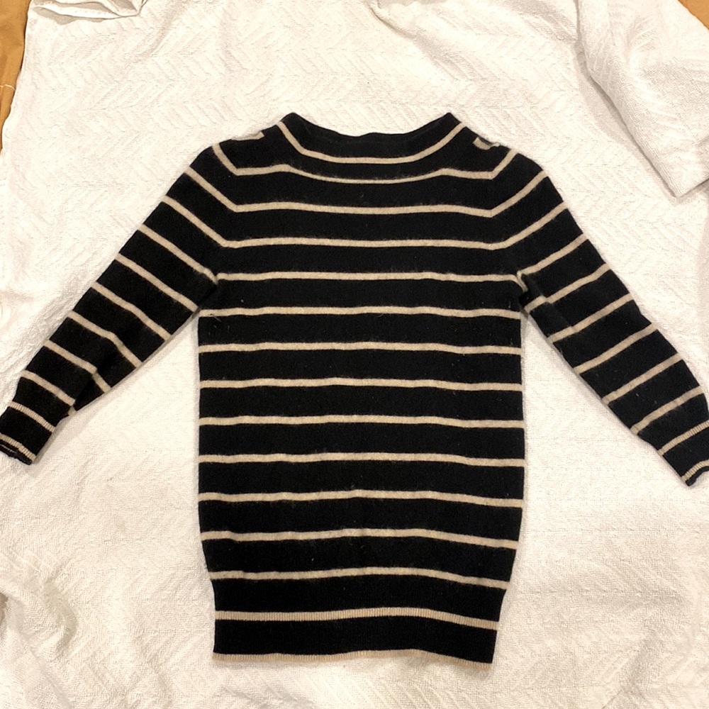 J. Crew 100% Cashmere 3/4 sleeve Sweater | Black & Tan | Small or XS
